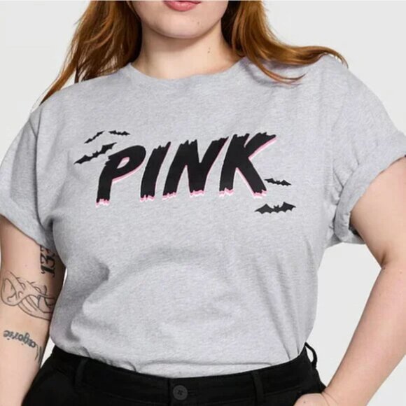 PINK HALLOWEEN Victoria's Secret Campus Cotton Tee - XLarge - NWT - Picture 1 of 4